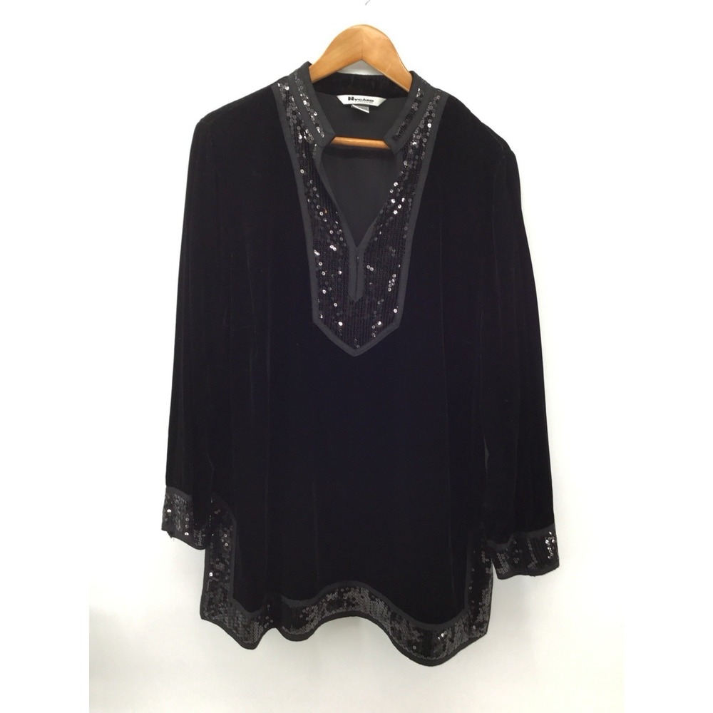 VTG Y2K Nygard Black Velvet Ornate Tunic Sz 18 Whimsigoth Dark Romantic FF26
